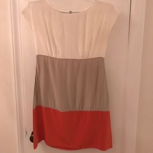 Eliza J white, tan & orange color block dress
